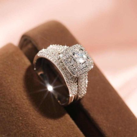 Couple Princess Square Gemstone Ring Set - HERS