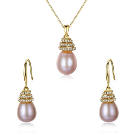 Antique Pink Pearl Necklace and Earring Set - HERS