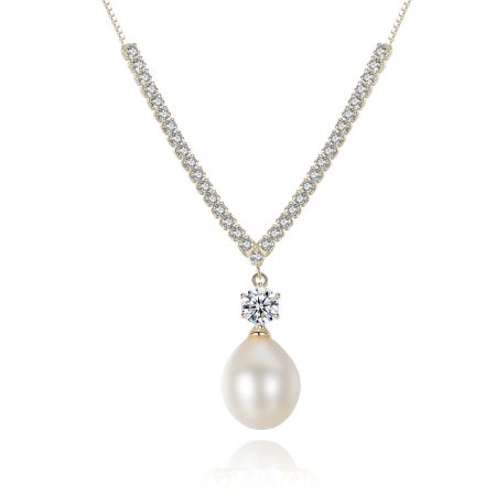 Bridal Pearl Necklace with Small Diamonds - HERS