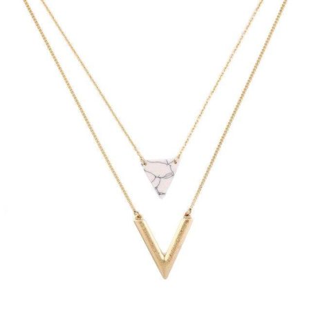 Alloy Artificial Marble Triangle Pendant Necklace - HERS